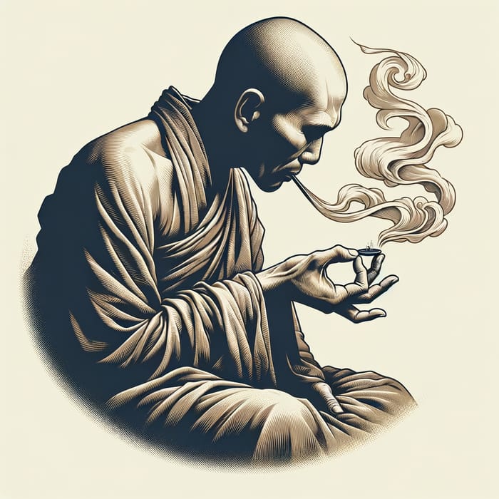 Serenity of Monk with Smoke: Spiritual Icon in Traditional Robes