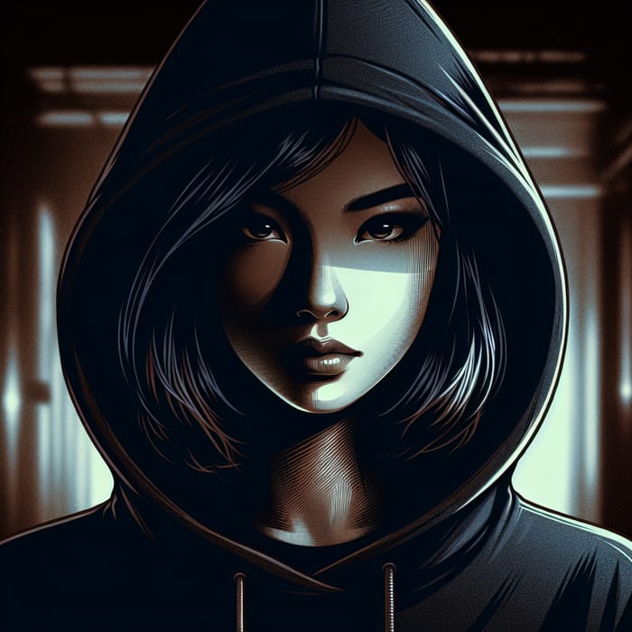 Mysterious Woman in Hoodie | Enigmatic Vibe Illustration