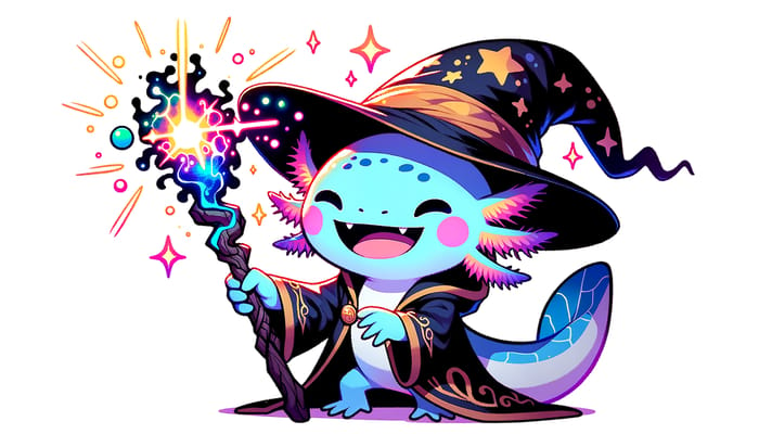 Adorable Axolotl Wizard Casting Epic Spell | Fantasy Artwork
