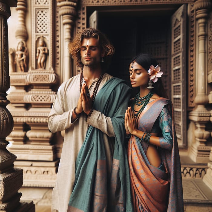 Traditional Indian Couple at Vrindavan Temple | Kurta & Saree