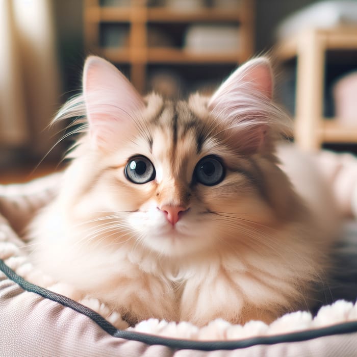 Cute Cat Relaxing with Perky Ears and Bright Gaze