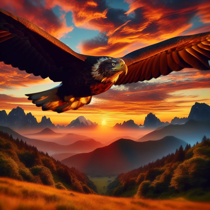 Majestic Eagle Soaring in Sunset Sky - Breathtaking Nature Capture
