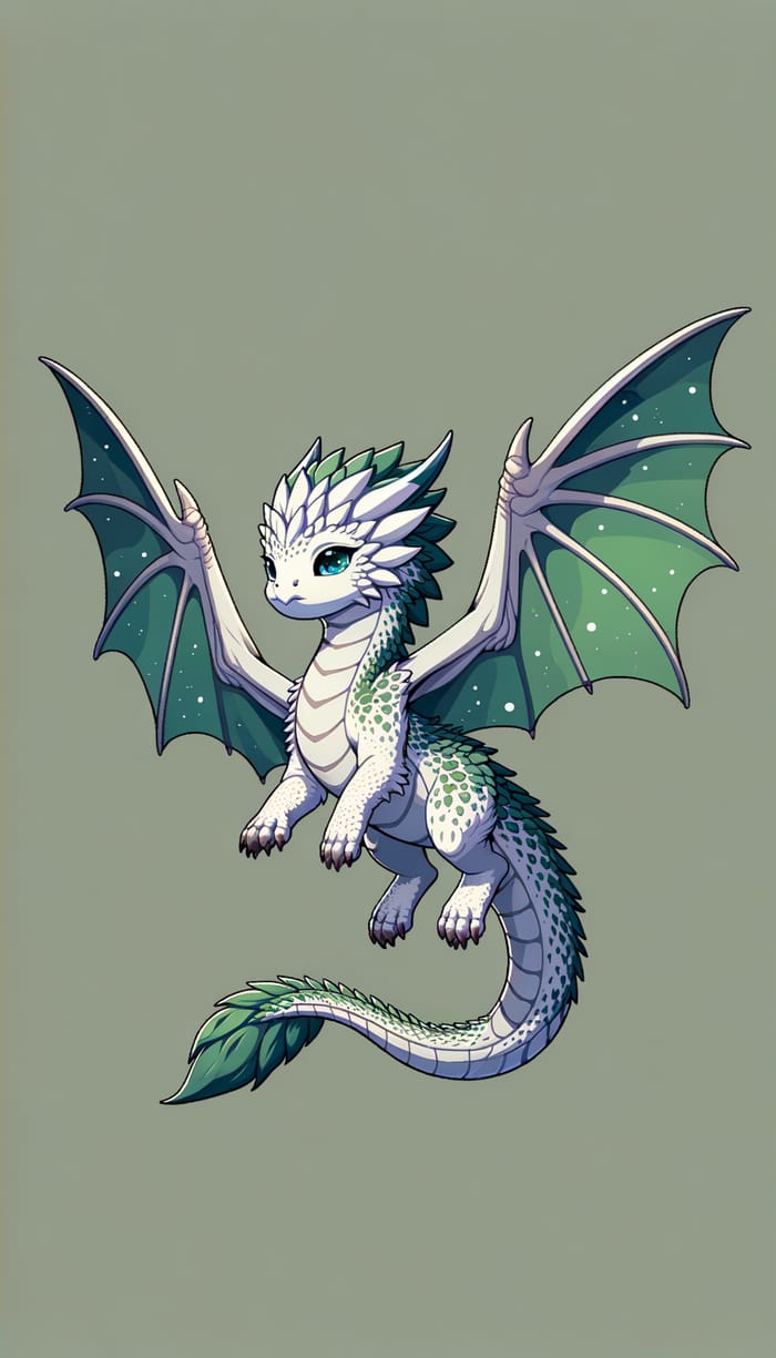 Cute Juvenile White Scales Dragon Flying - Mysteries of the Cosmos