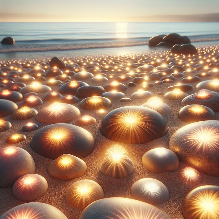 Positive Energy Pebbles on Sandy Beach