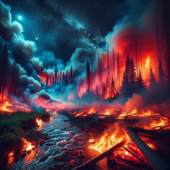 Vibrant Forest Fire: Flames Canvas Night Sky