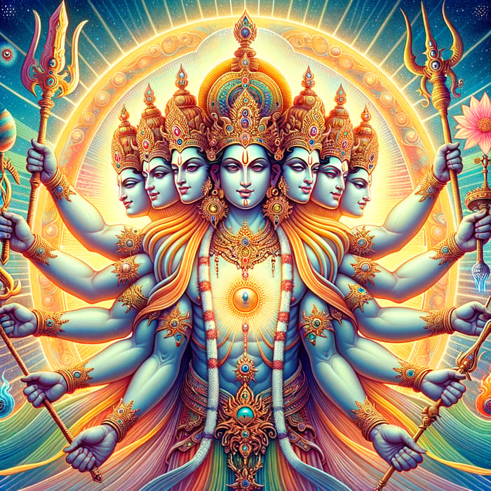 Divine Murugar: Six-Faced God with Twelve Radiant Arms