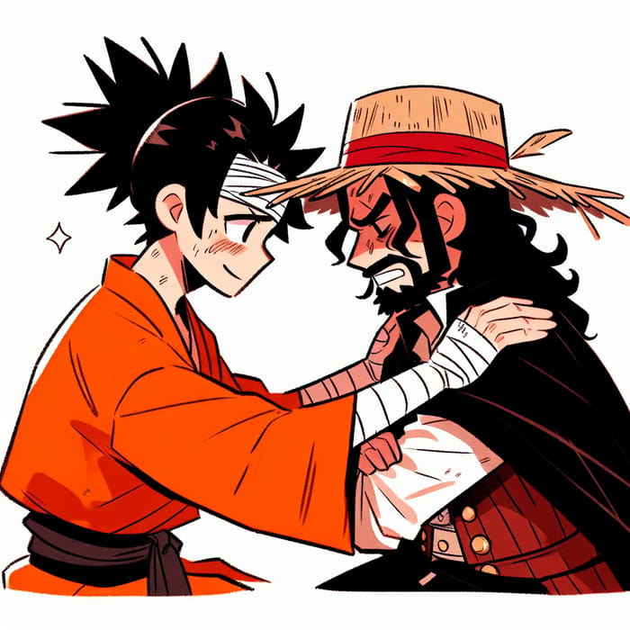 Goku and Luffy Tender Embrace | Martial Artist and Pirate Hug