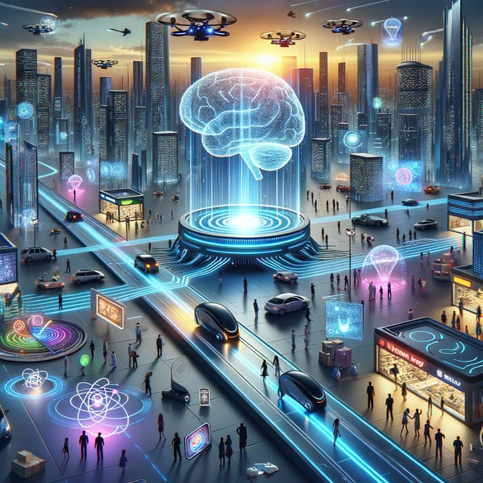 Future Intelligence in Futuristic Cityscape | Advanced AI, High-Tech Devices