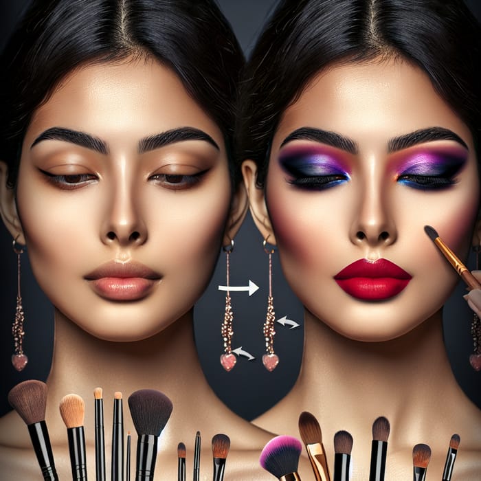 Dramatic Makeup Transformation Vibrant South Asian Look AI Art 