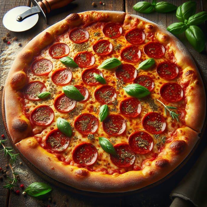 Mouthwatering Pepperoni Pizza with Fresh Basil