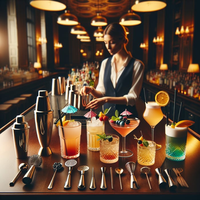 Captivating Cocktail Presentation at Bar: Vibrant Drinks & Bartender
