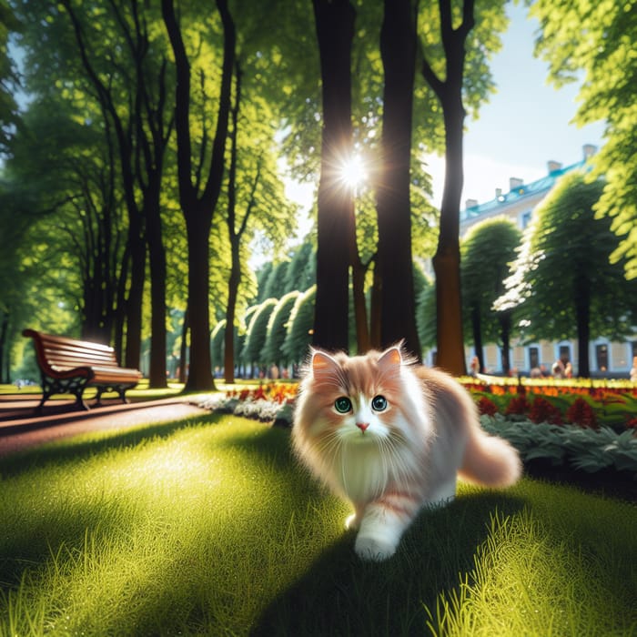 Serenity in Nature: Captivating Cat Roaming a Sunlit Park