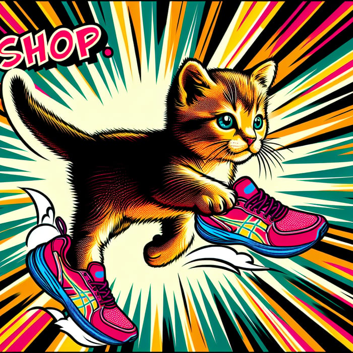 Playful Kitten in Nike Shoes: Energetic Pop Art Illustration