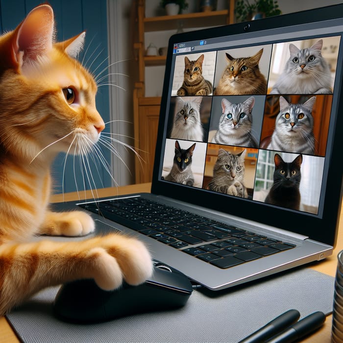 Zoom Meeting with Cats: Ginger Cat Leads an All-Feline Virtual Gathering