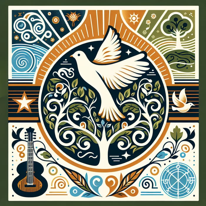 Family Crest of Harmony: Music, Dove, and Tree