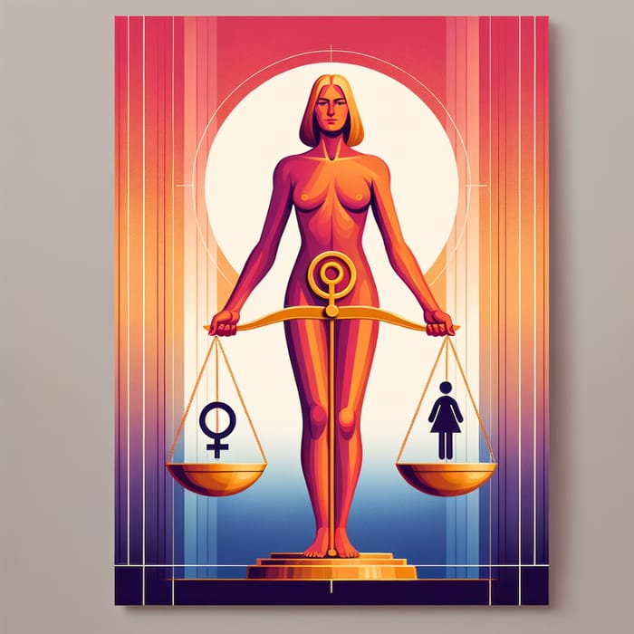 Empowering Gender Balance: Woman Holding Venus and Mars Scales Poster