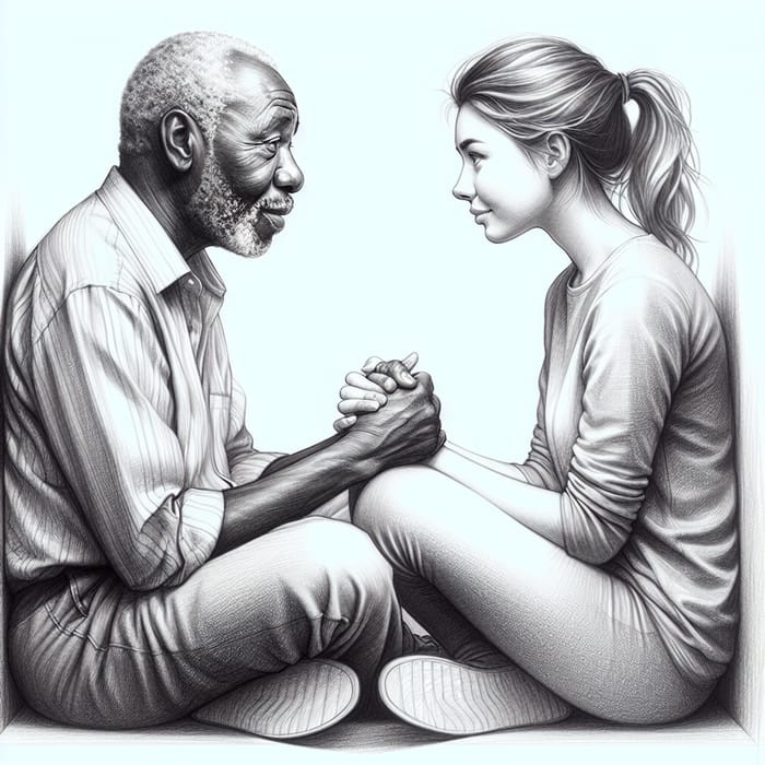 Empathic Connection: Heartwarming Pencil Sketch Capturing Mirroring Body Language