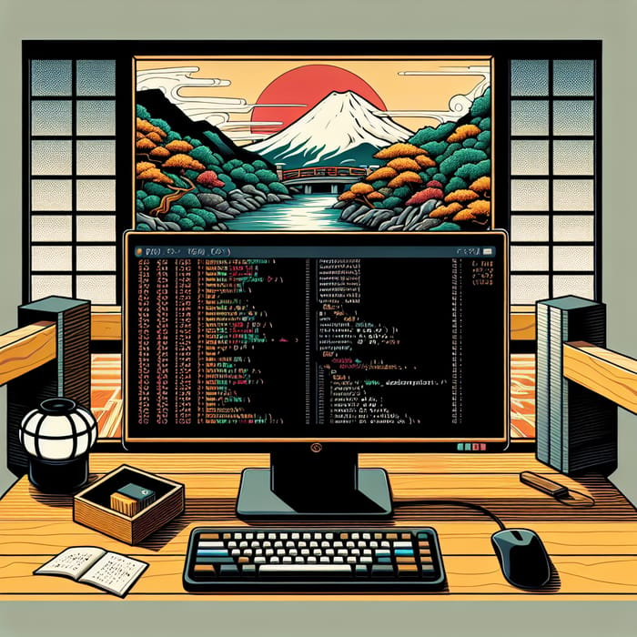 Japanese Ukiyo-e Style Linux Terminal Art