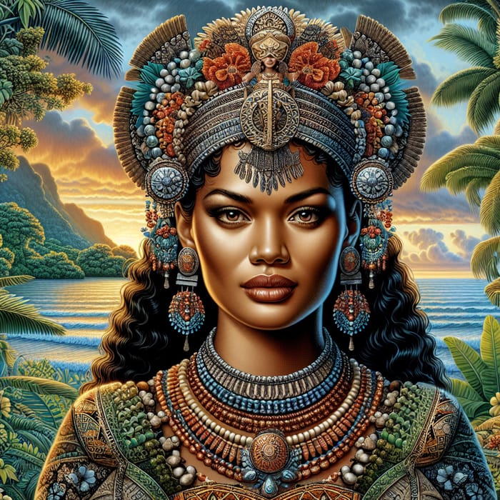 Samoan Polynesian Princess Portrait - Detailed Pacific Islander Heritage