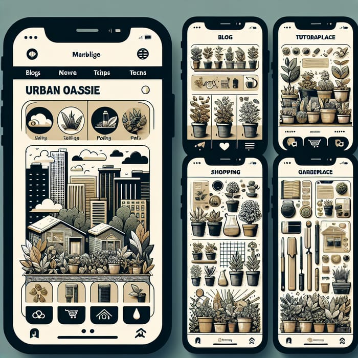 Urban Gardening Mobile App: Resources, Tutorials & Marketplace - Interface Designs