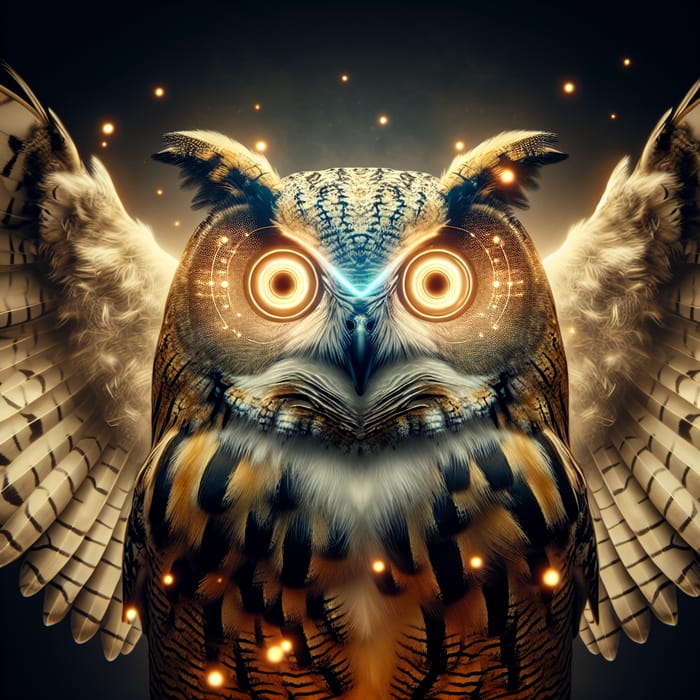 Majestic Owl with LED Lights and Camera Lens Eyes: Captivating Visual