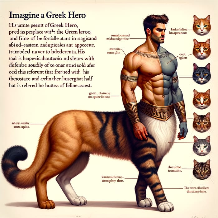 Unique Greek Hero with Cat Features | Realistic Full Color Artwork