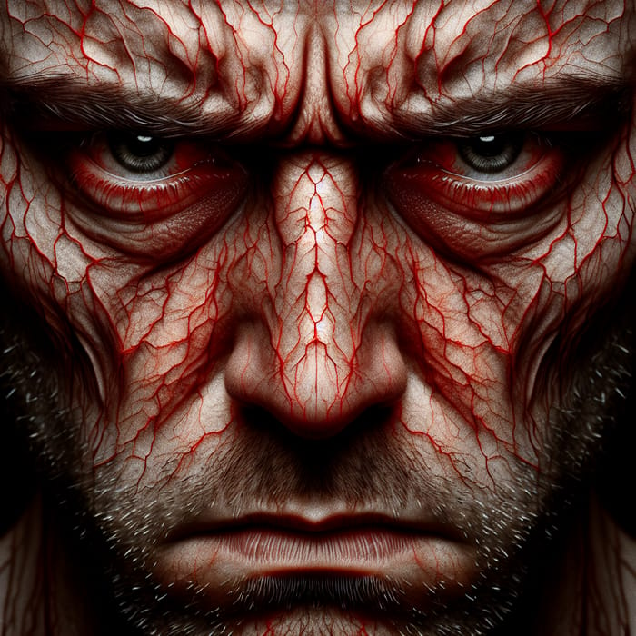 Intensely Furious Male with Red Veins: Anger, Anxiety, Depression
