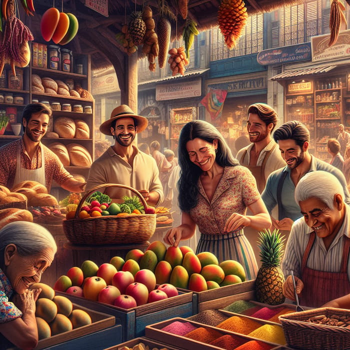 Engaging Food Market Scene | Fresh Produce, Bread, Spices