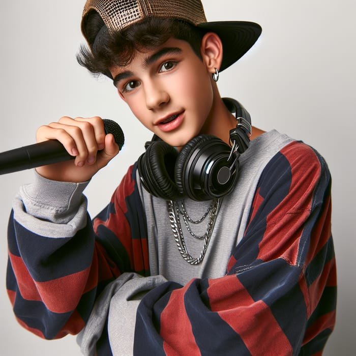 Cool Hispanic Teenage Rapper with Microphone | Urban Hip Hop Vibe