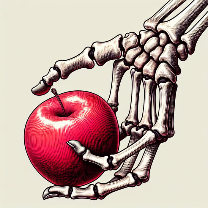 Skeleton Arm Grasping a Red Apple