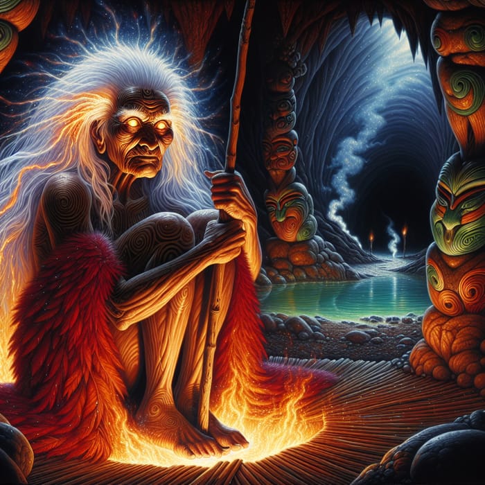 Mahuika - Wise Guardian of Fire with Fiery Spiritual Glow