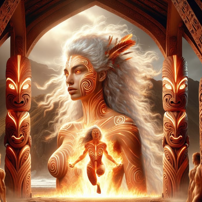 Mahuika: Fiery Goddess with Coppery Eyes | Sacred Cave Scene