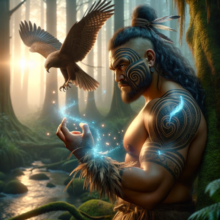 Maori Warrior Maui: Transformation into Hawke with Glimmers