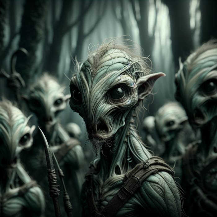 Haunting Maori Goblin-Like Creatures in Dark Fantasy Forest