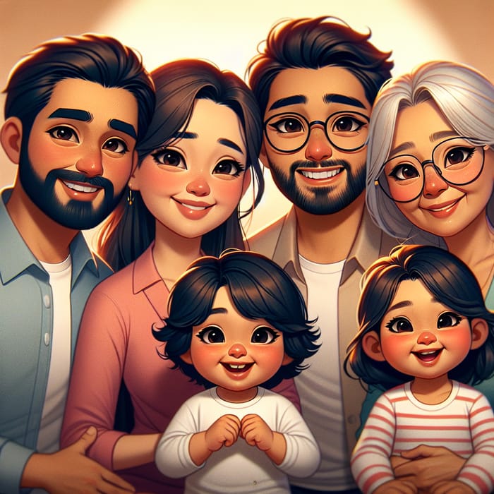 Multicultural Cartoon Family Portrait for Unity and Happiness