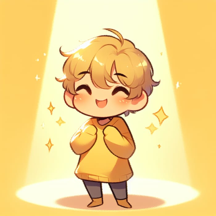 Cute Happy Yellow Character | Joyful & Shy Pose