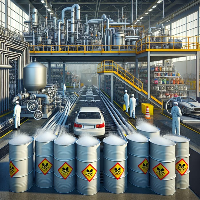 Car Wash Chemicals Production: Machinery, Storage Drums, and Workers