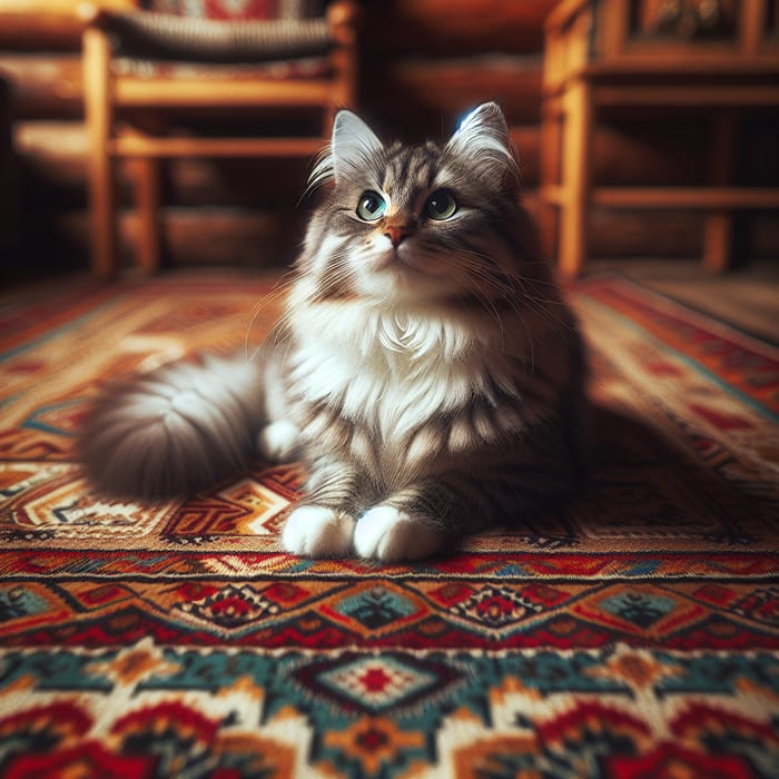 Stunning Domestic Short-Haired Cat on Colorful Rug