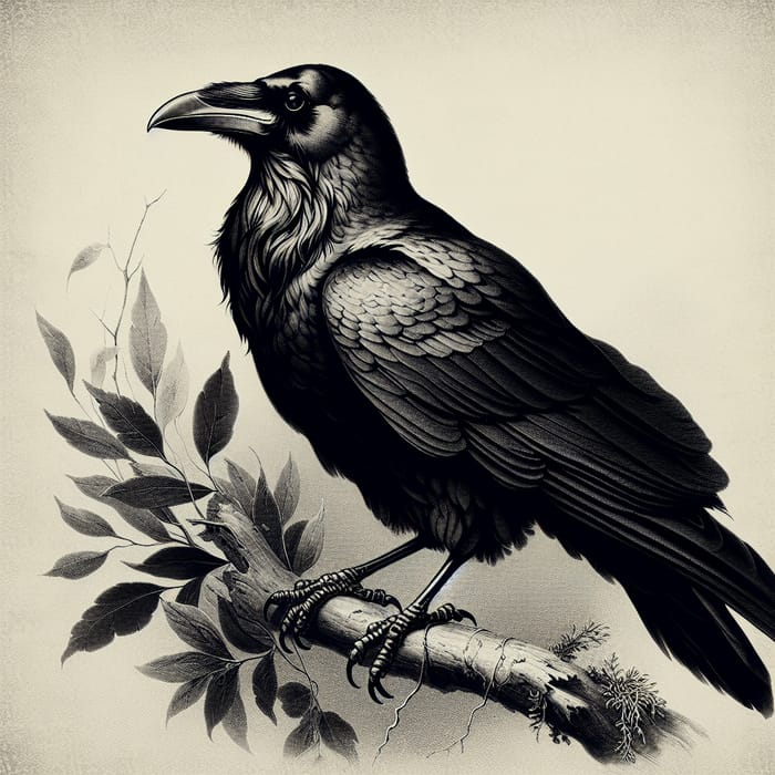 Elegant Raven Perched with Intense Gaze in Monochrome Beauty