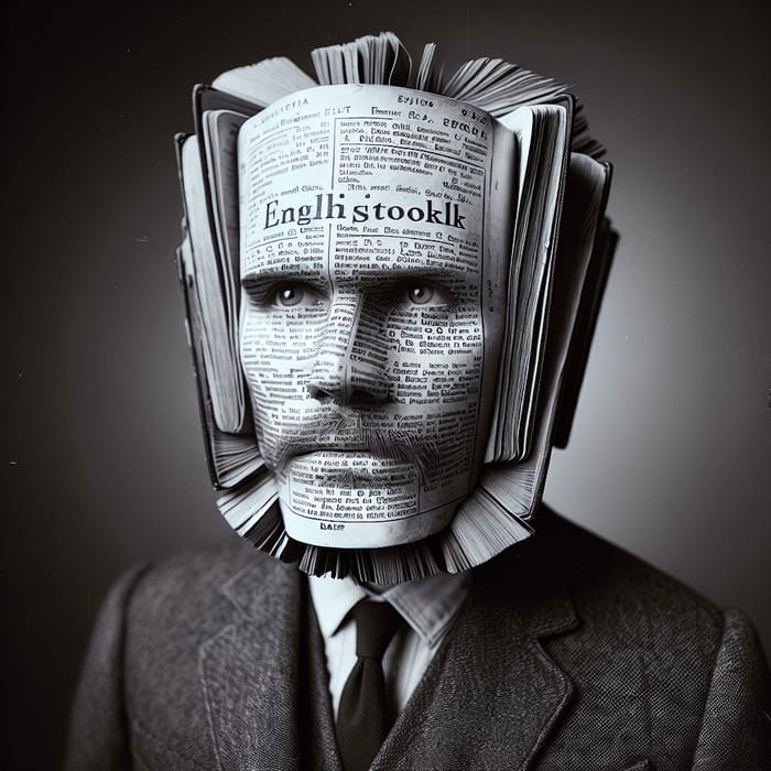 Academic Style Portrait: Person with Head Crafted from English Textbook