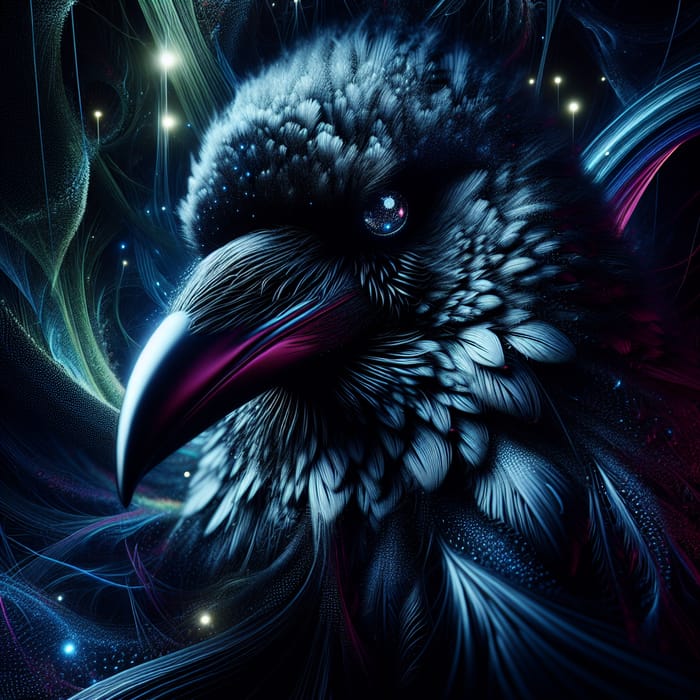 Enigmatic Raven with Mysterious Aura: Neon Lighting Art