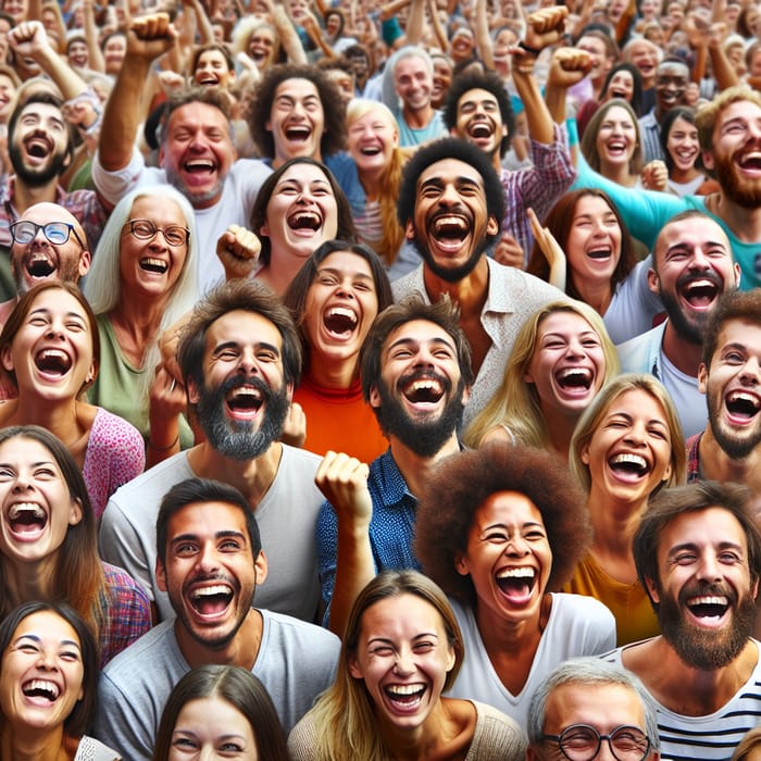 Joyful Crowd Smirking with Excitement | Human Euphoria Event