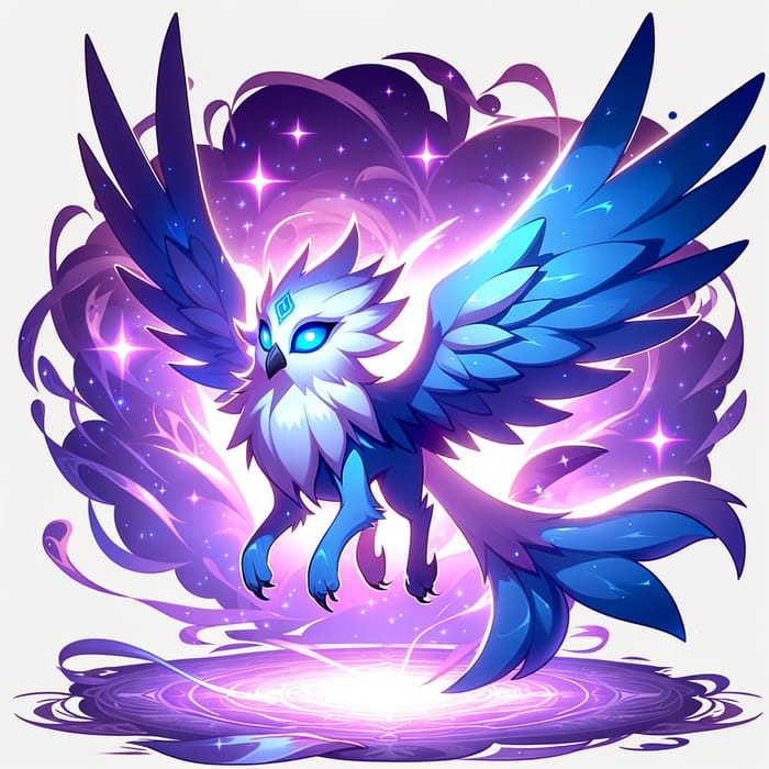Mythical Cartoon Creature with Majestic Blue Aura - Bird-Like