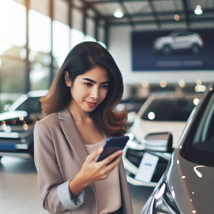 Young Woman in Car Dealership | Explore Your Dream Car Now