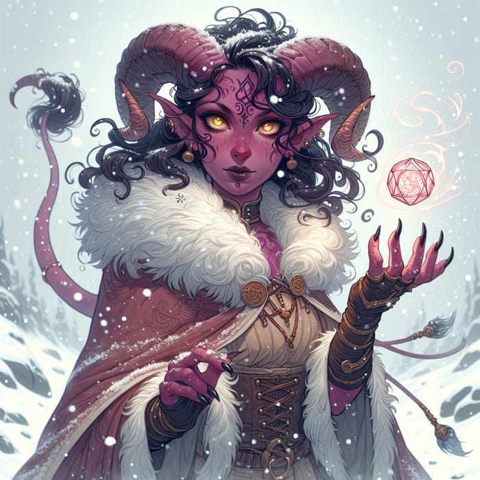 Tiefling Woman Sorcerer in Winter Wonderland