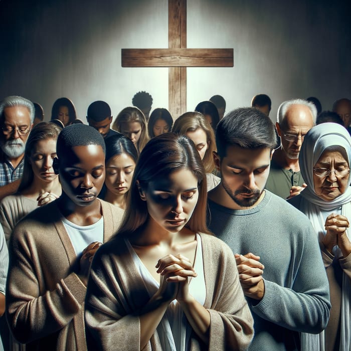 People Praying Around Cross - Spiritual Gathering