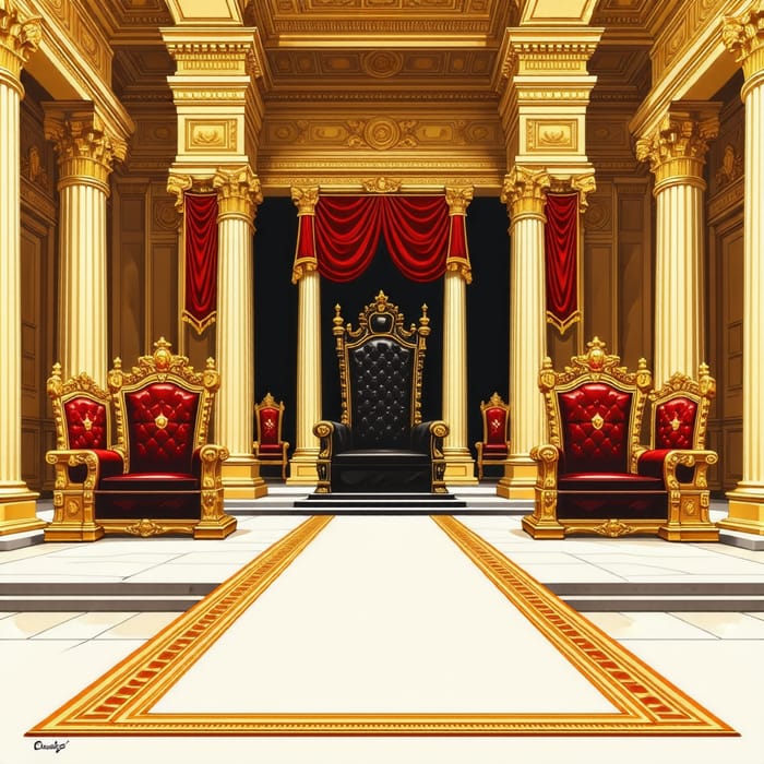 Fantasy Throne Room Art: Golden Hall with Three Thrones