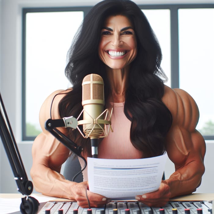 Empowered Woman with Long Black Hair Hosting Radio Show