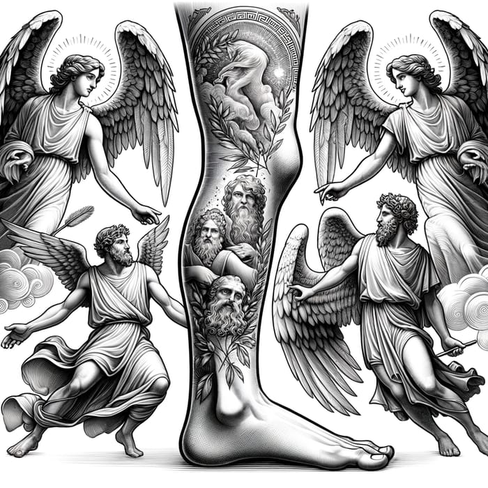 Celestial Leg Art - Majestic Angels and Greek Gods