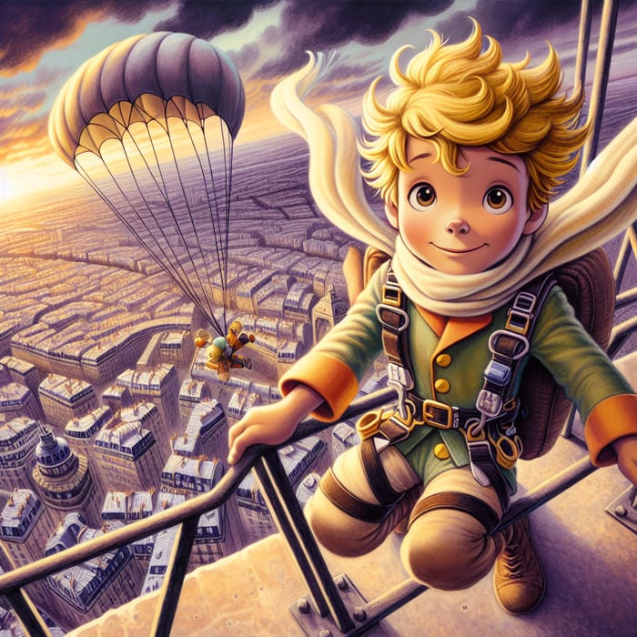 Le Petit Prince Parachuting from Montparnasse Tower in Paris